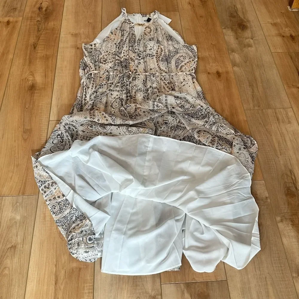 NWT Ann Taylor Halter Top Lined Maxi Pleated Flowing Dress Med - Picture 3 of 16